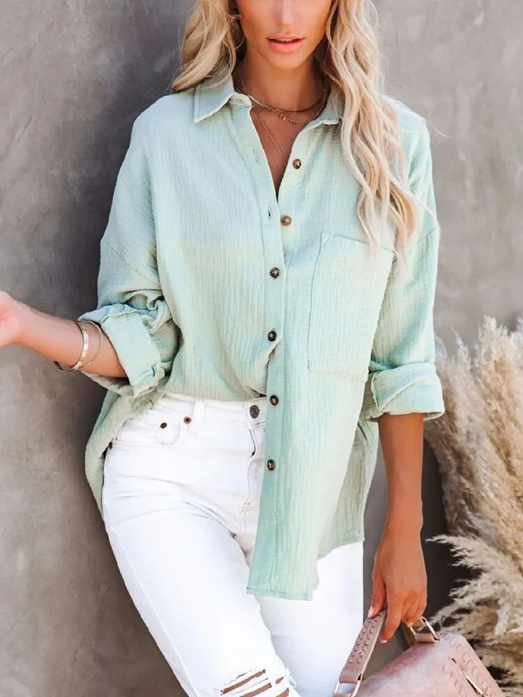 Amy Fashion - Casual Elegant Lapel Button Down Shirt