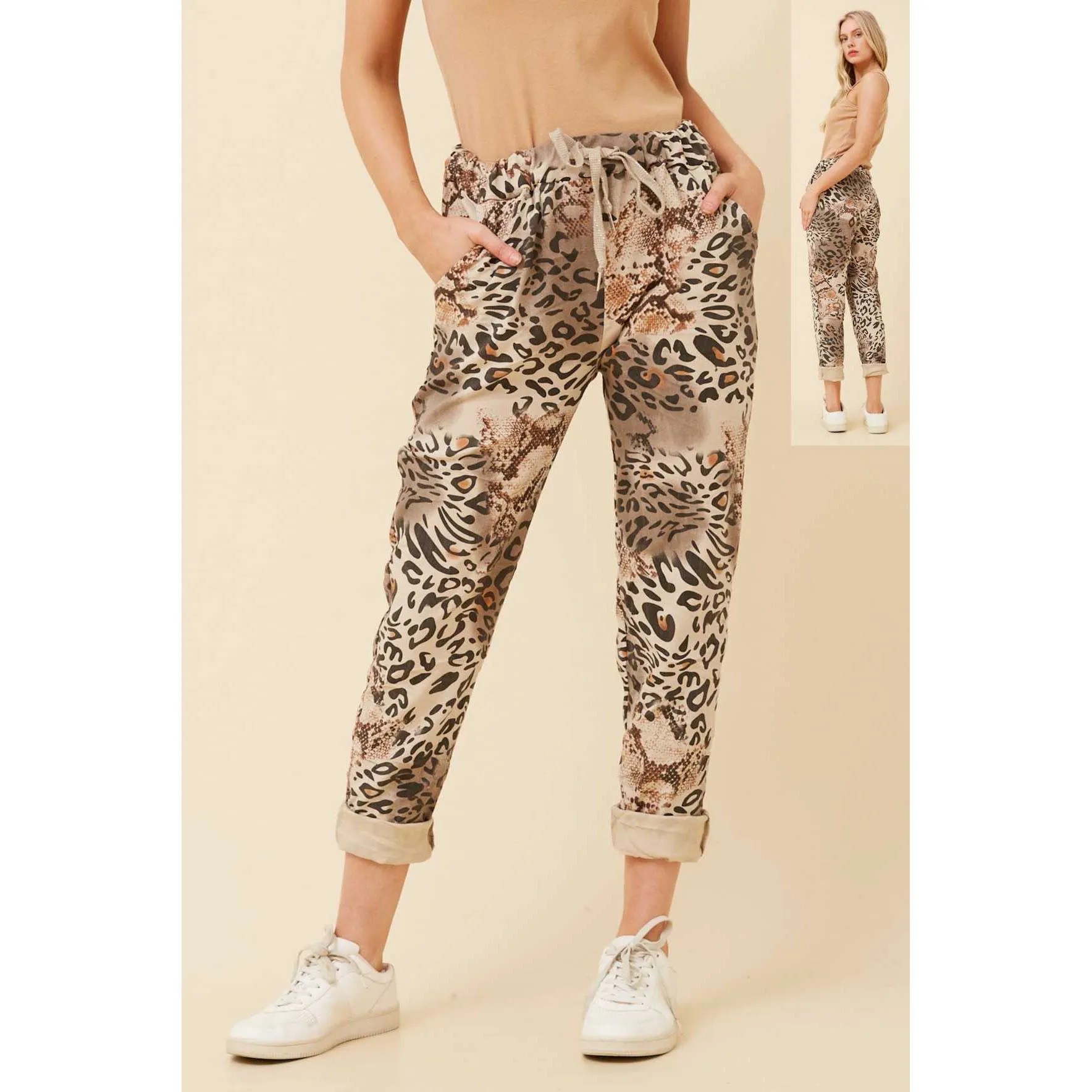 Animal Print Pull On Jogger - Tan