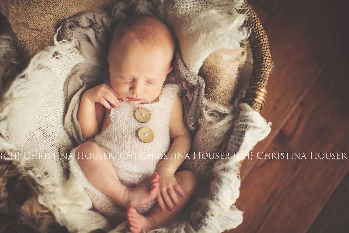 Beige Mohair Button Overalls Pants