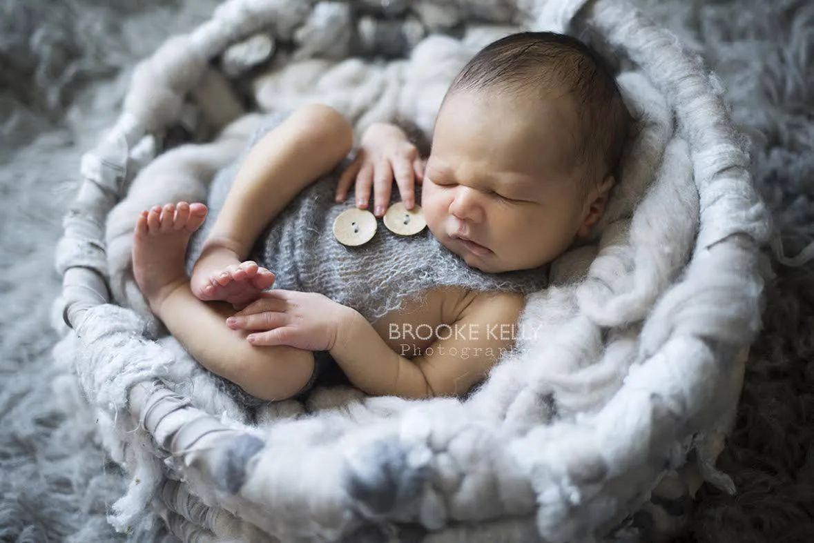 Beige Mohair Button Overalls Pants