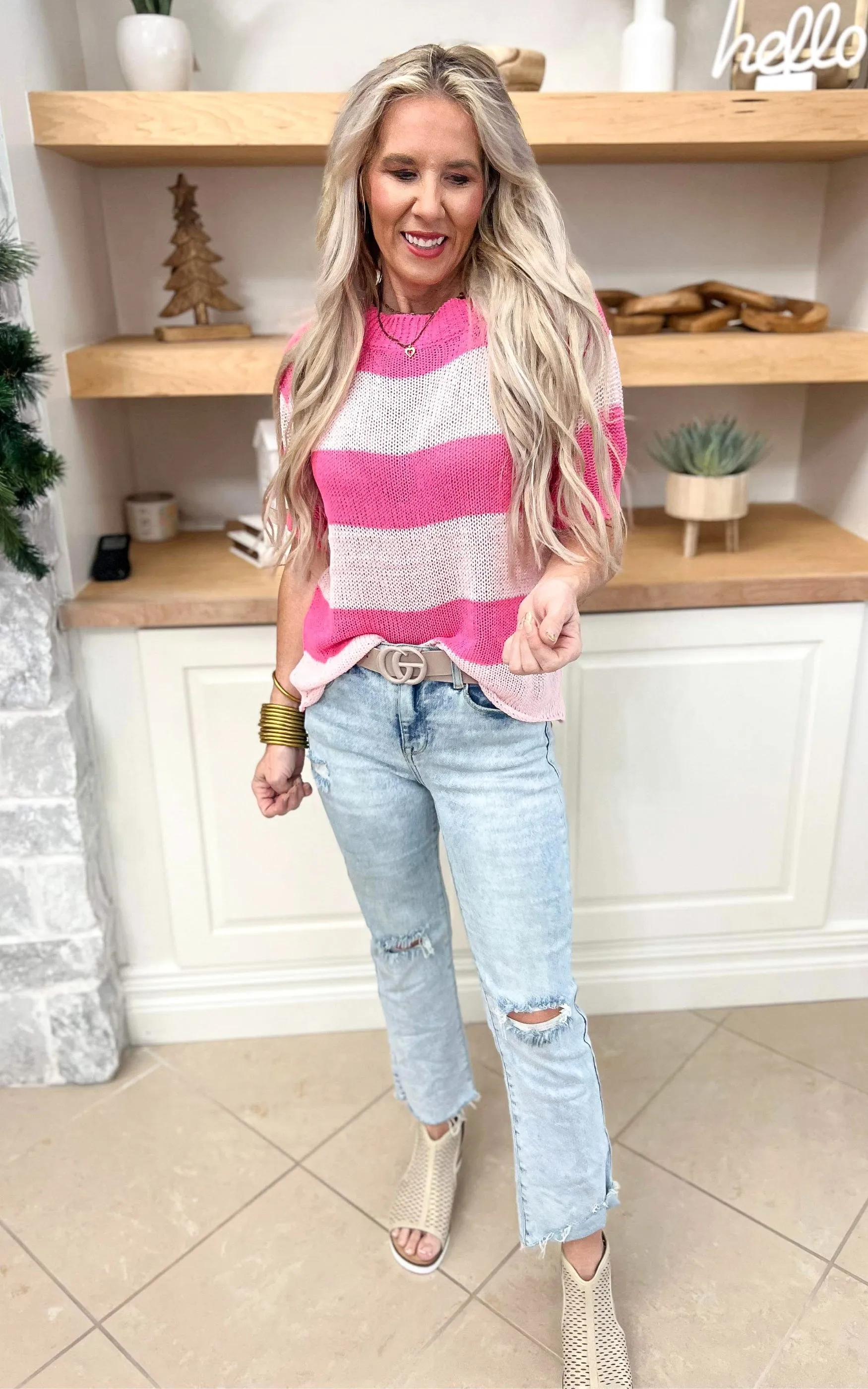 Blush Pink Striped Crush Sweater - Final Sale