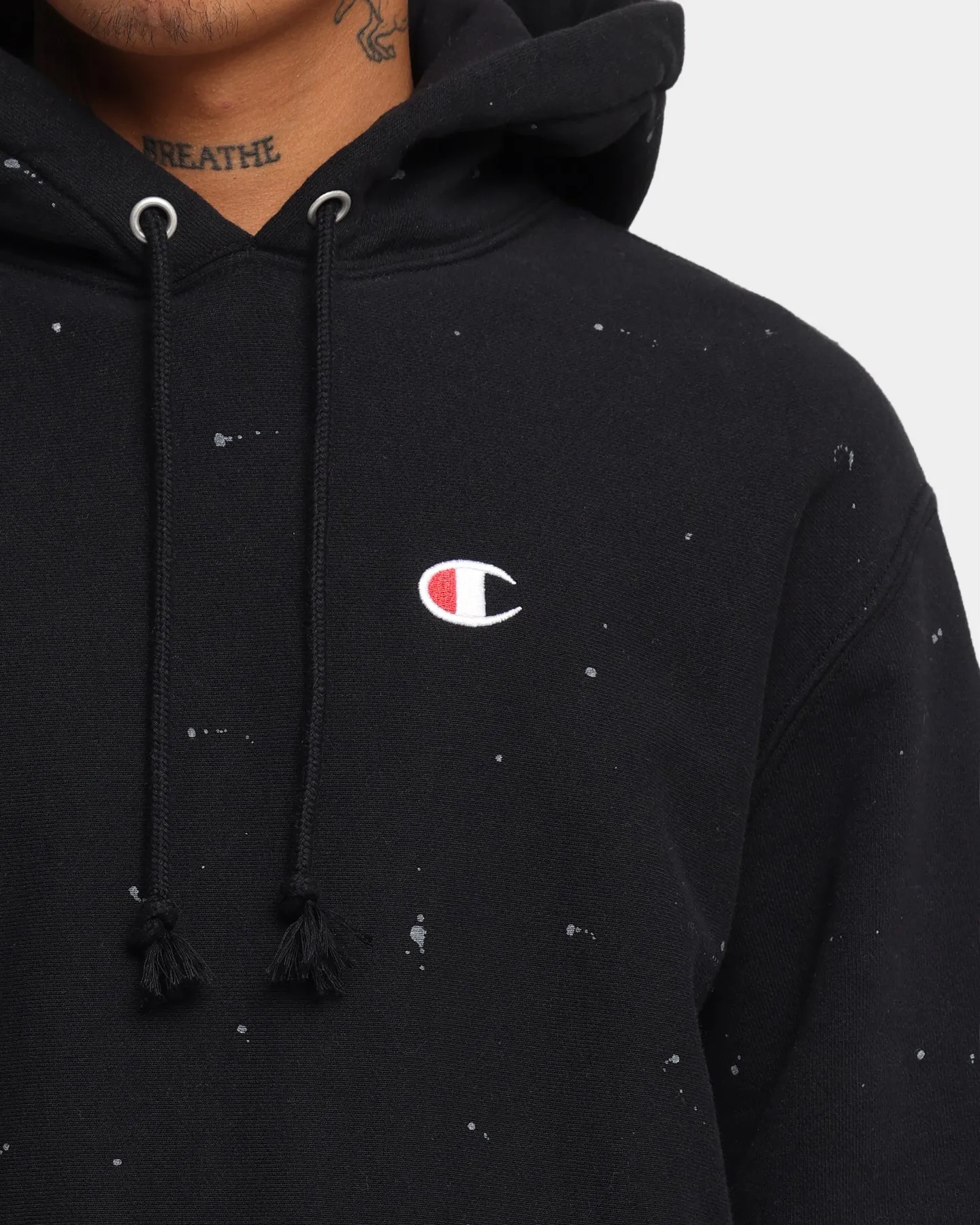 Champion Rev Weave Paint Splatter Hoodie Black