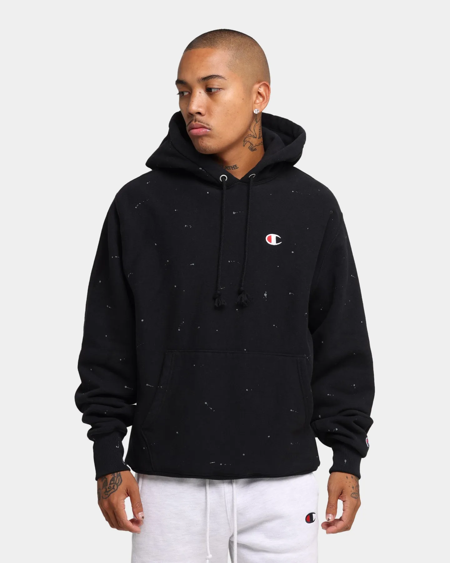 Champion Rev Weave Paint Splatter Hoodie Black