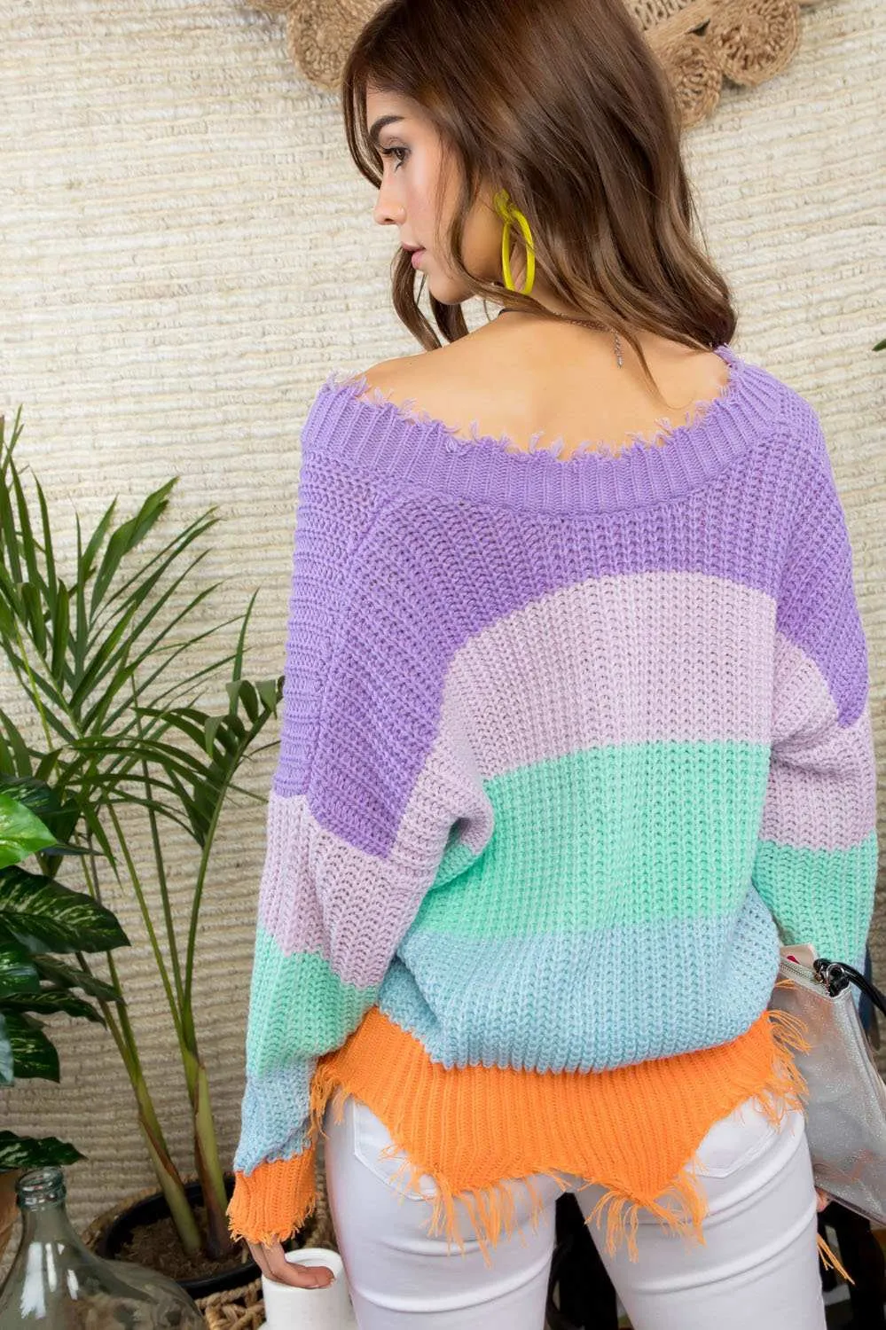 Color Block Distressed Sweater