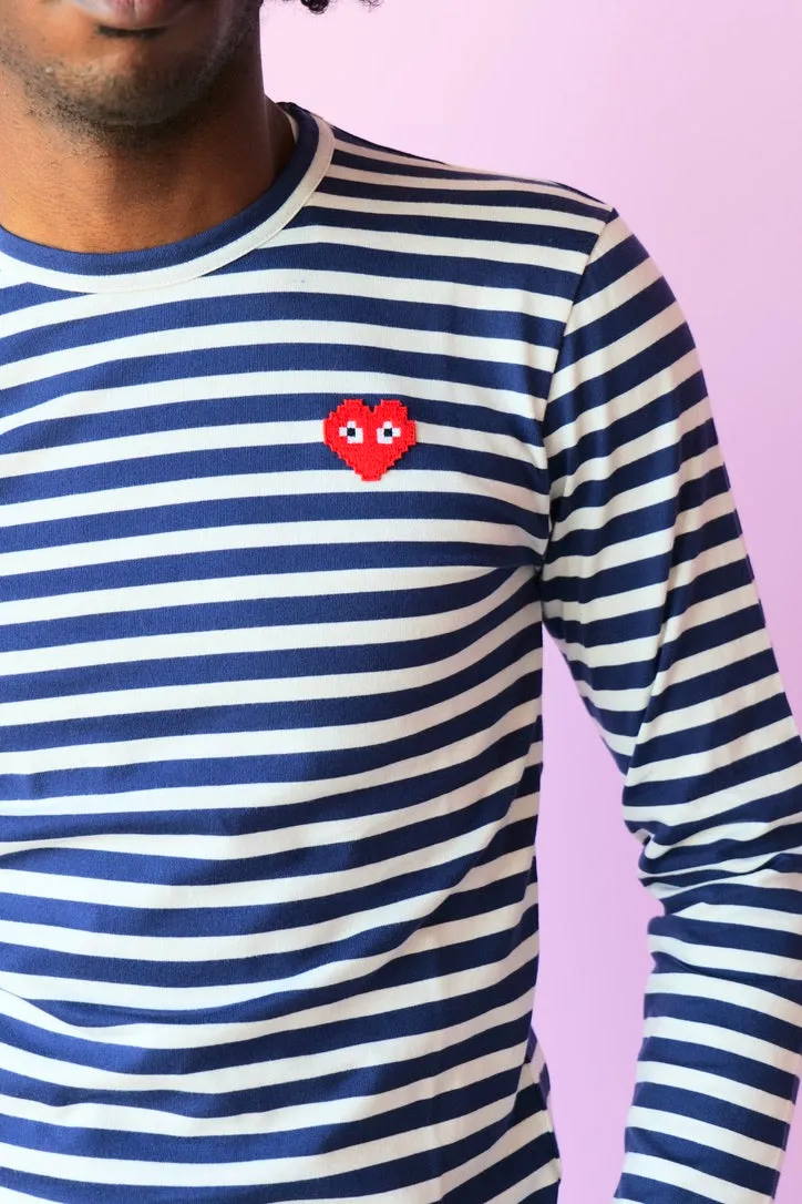 COMME des GARÇONS PLAY INVADOR BLUE STRIPE LONGSLEEVE TEE