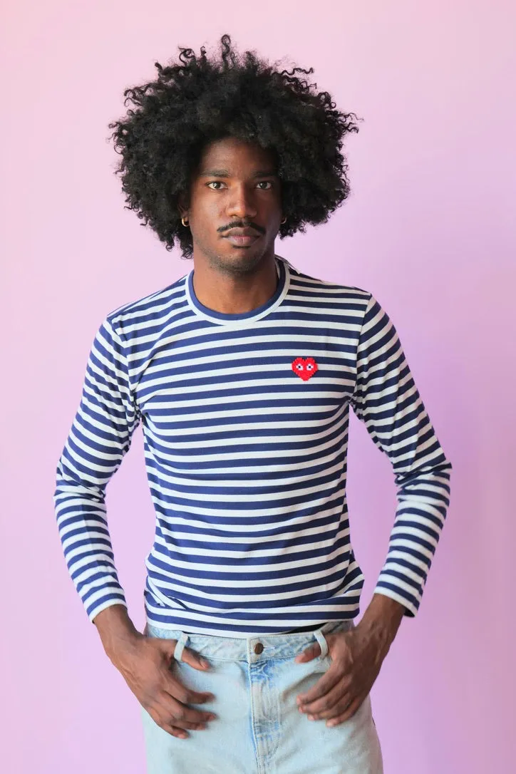 COMME des GARÇONS PLAY INVADOR BLUE STRIPE LONGSLEEVE TEE