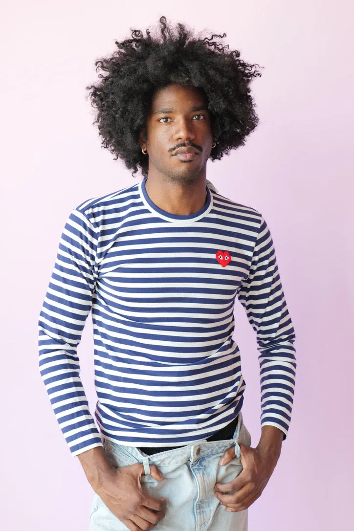 COMME des GARÇONS PLAY INVADOR BLUE STRIPE LONGSLEEVE TEE