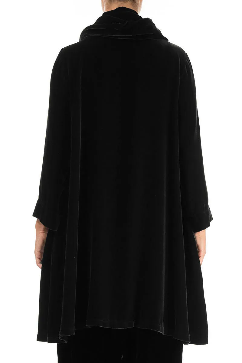 Detachable Neck Black Silk Velvet Tunic