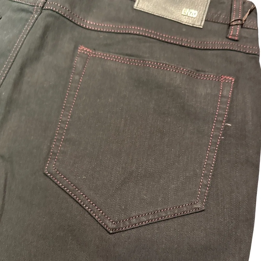 Enzo Alpha-359 Red Stitched Black Denim Jeans