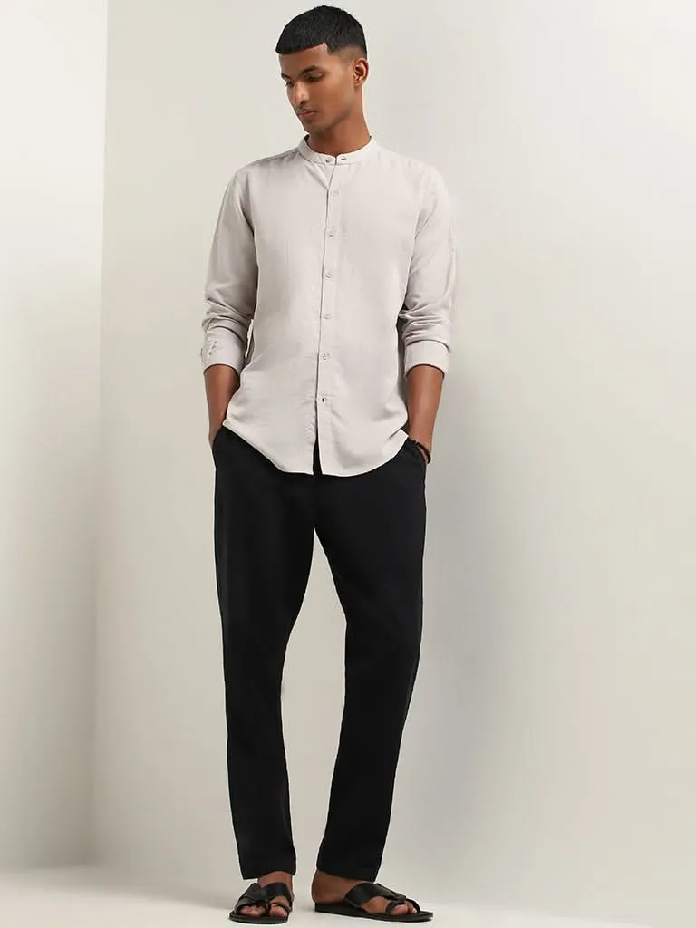 ETA Light Grey Solid Resort Fit Blended Linen Shirt