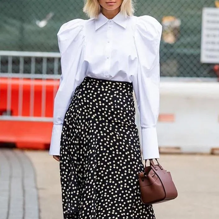 Fashion white puff sleeve shirt