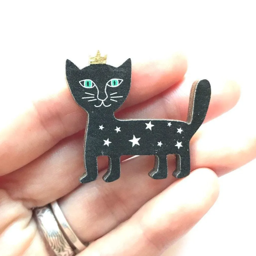 Feline Prince Brooch, Black Cat Pin