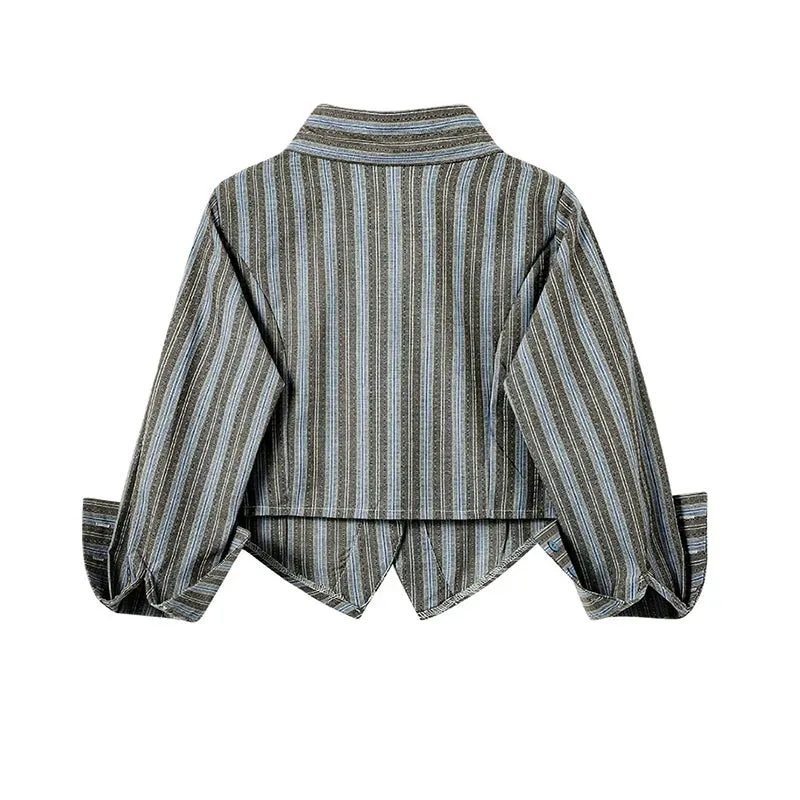 Girlary Women Striped Shirts Blouses Vintage Harajuku 90s Aesthetic Y2k 2000s Elegant Polo-Neck Long Sleeve Shirts 2000s Clothes Autumn