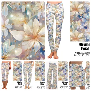 Glowing floral leggings, capris and skorts with pockets