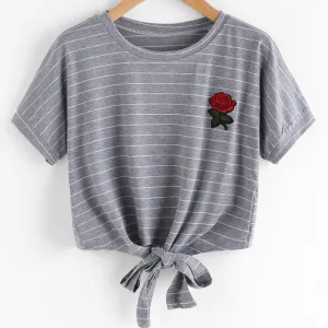 Harajuku Rose Embroid Summer Casual T Shirt