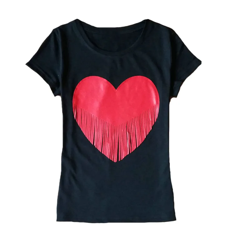 Heart Leather Tassel  Tees