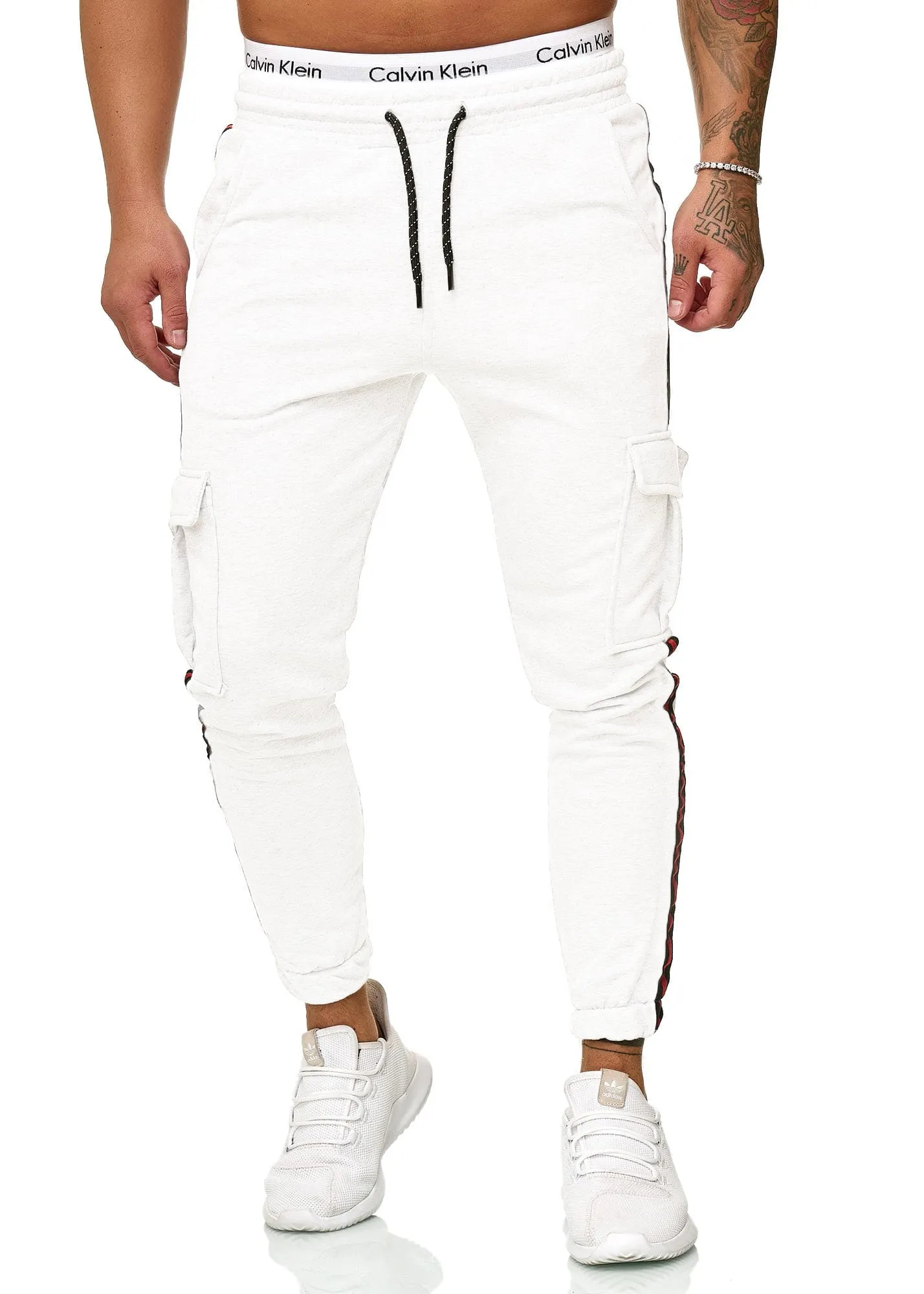 Kanku Stripe Cargo Sweatpants Joggers - White X102B