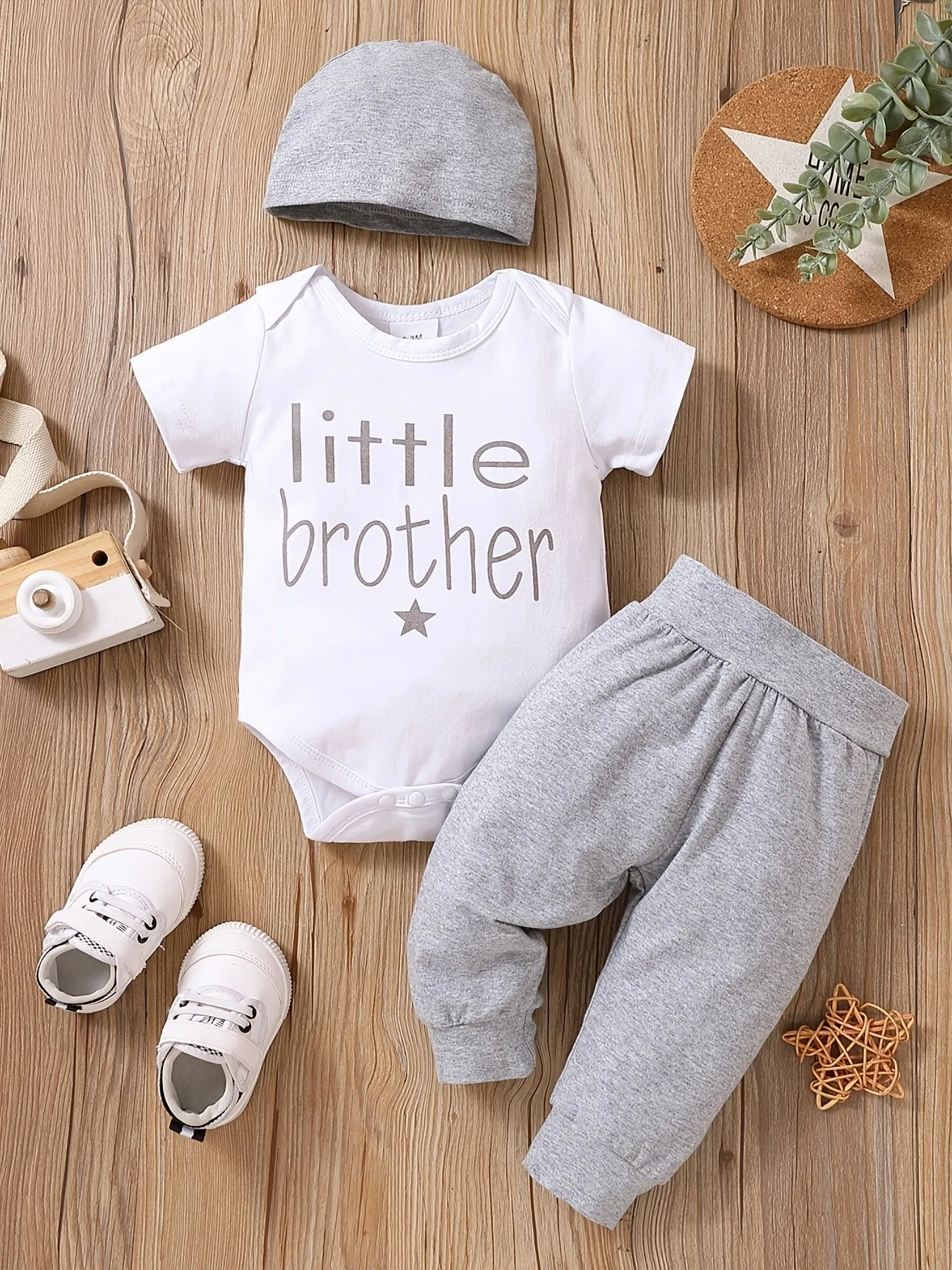 Little Brother Printed Bodysuit Set for Baby Boys