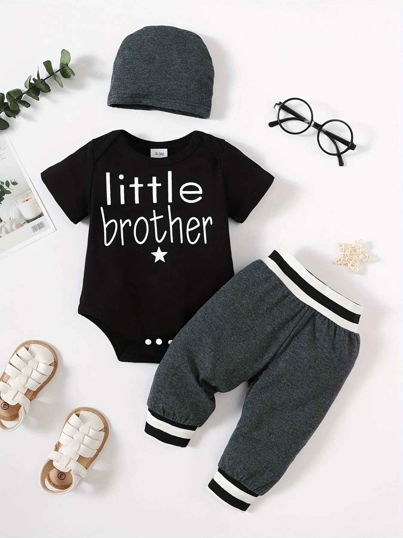 Little Brother Printed Bodysuit Set for Baby Boys