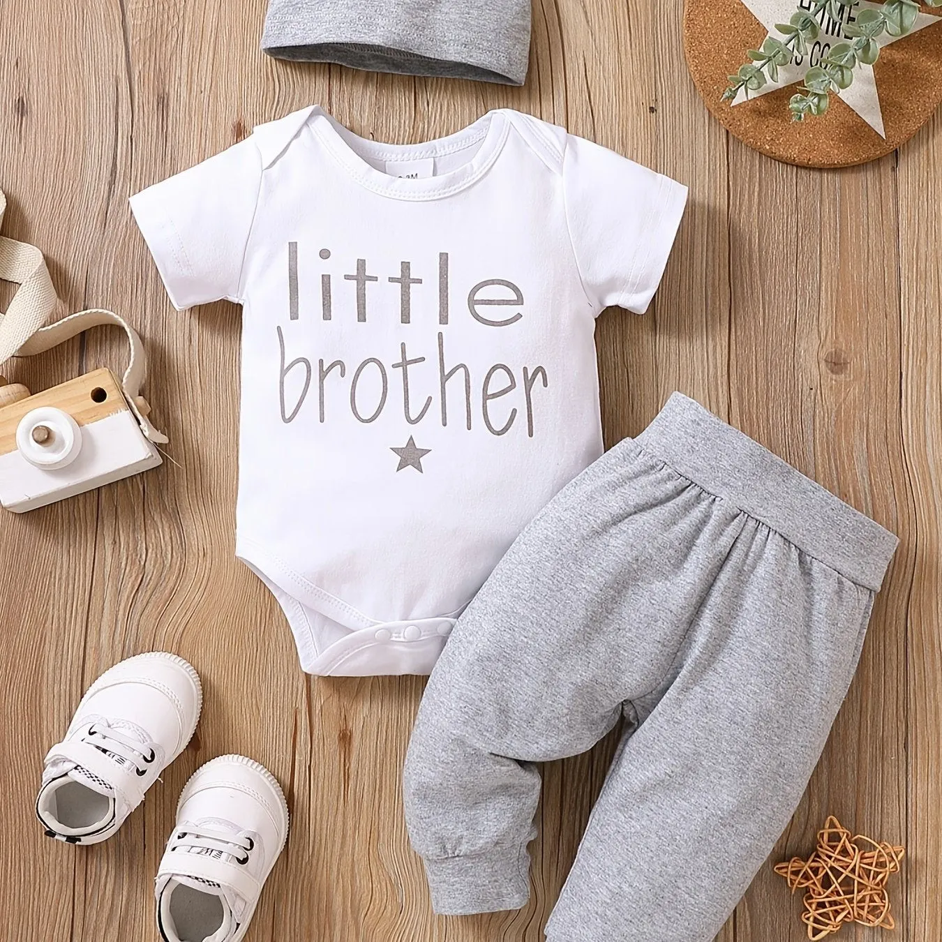 Little Brother Printed Bodysuit Set for Baby Boys