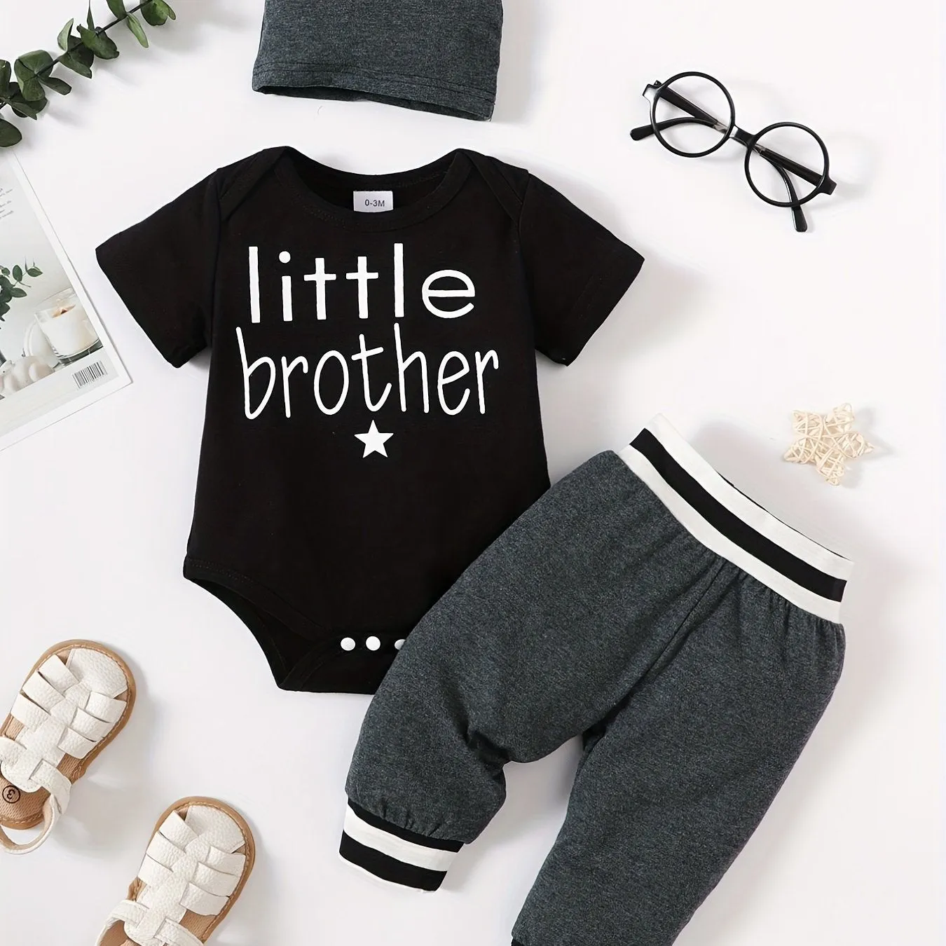 Little Brother Printed Bodysuit Set for Baby Boys