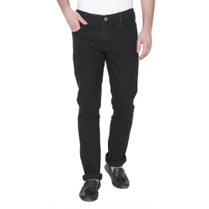 Men's Black Cotton Blend Solid Regular Fit Mid-Rise Jeans