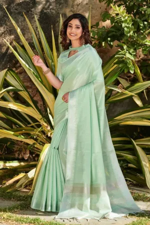 Mint Green Linen Tissue Silk  Saree