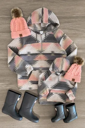 Mom & Me - Gray & Pink Southwestern Hoodie