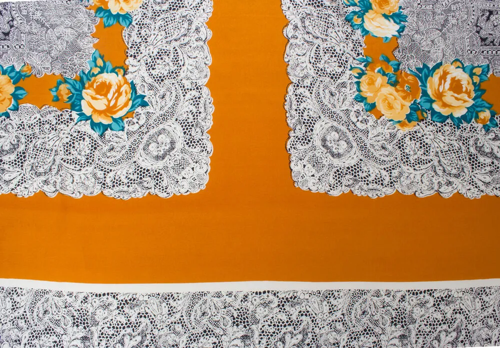 Orange Floral Printed Silk