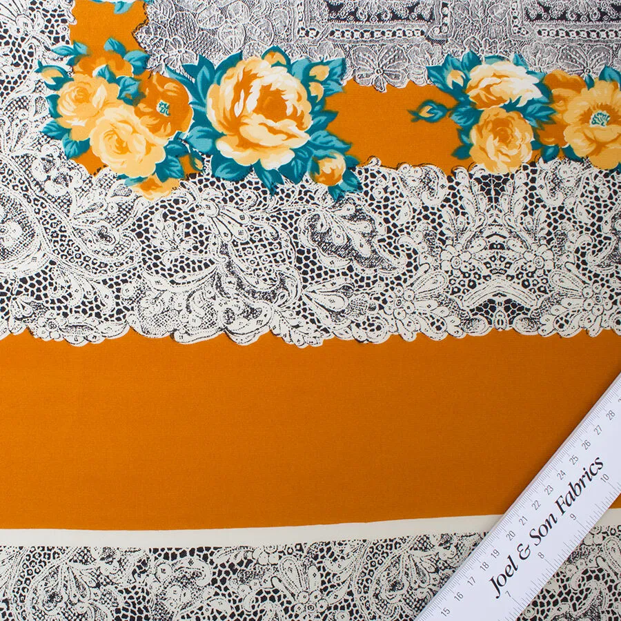 Orange Floral Printed Silk