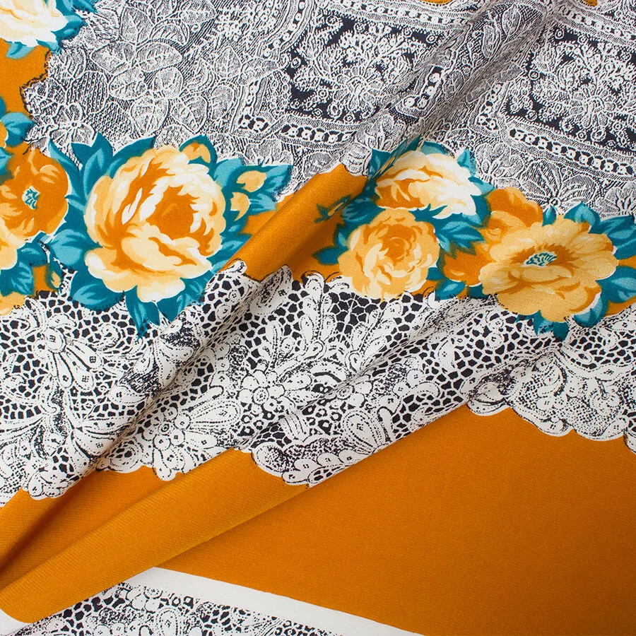 Orange Floral Printed Silk