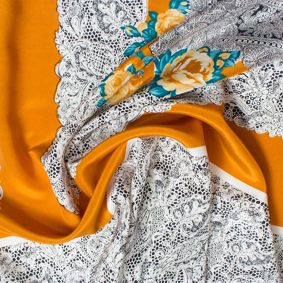 Orange Floral Printed Silk