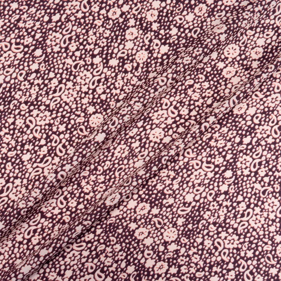 Pale Pink & Bordeaux Printed Silk Crêpe de Chine