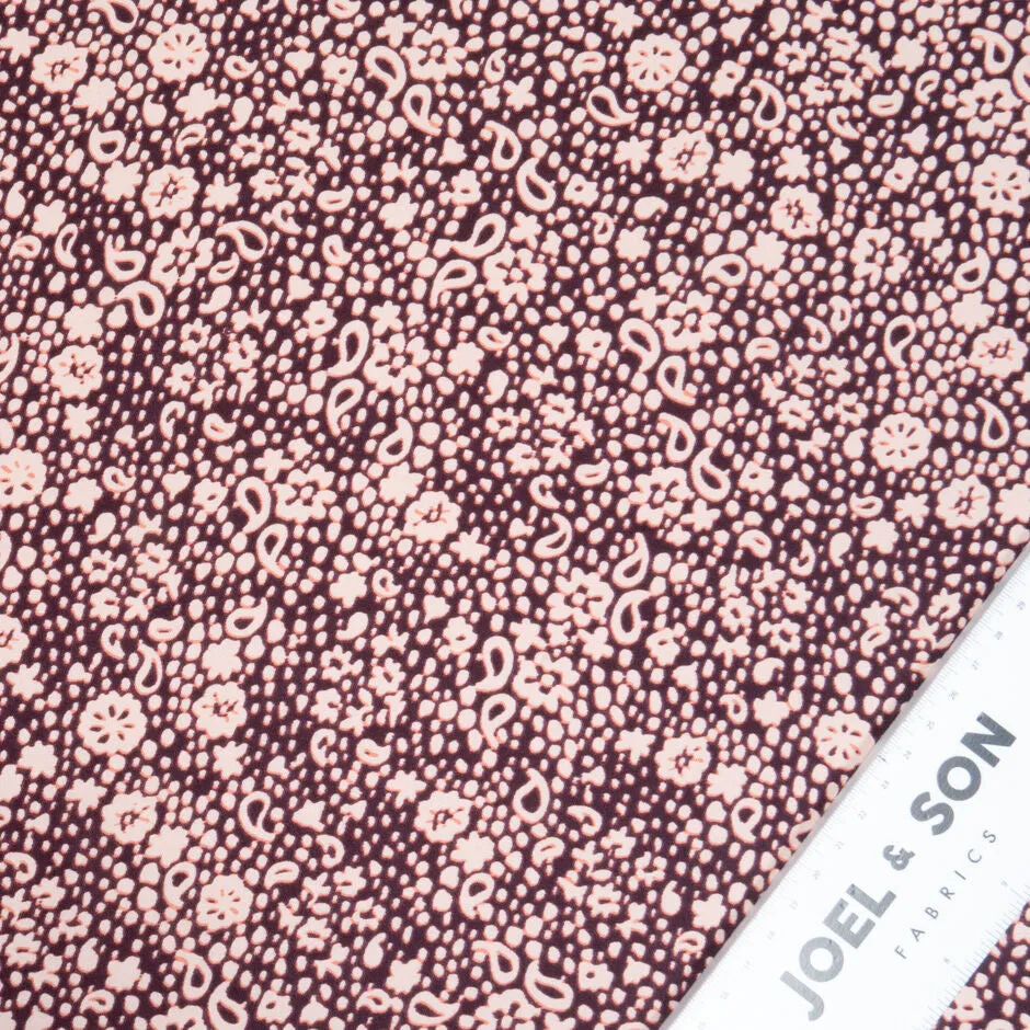 Pale Pink & Bordeaux Printed Silk Crêpe de Chine