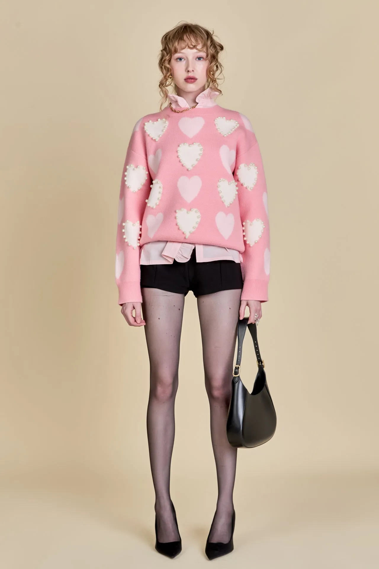 Pearl with Heart Pattern Sweater