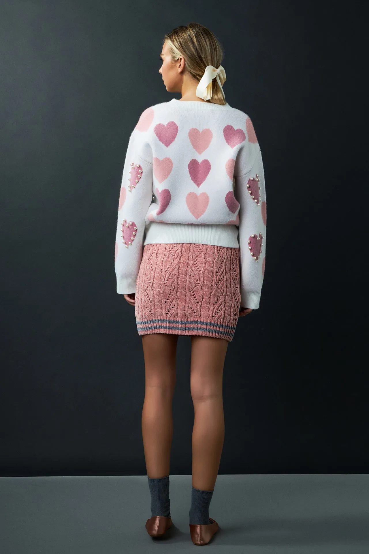 Pearl with Heart Pattern Sweater