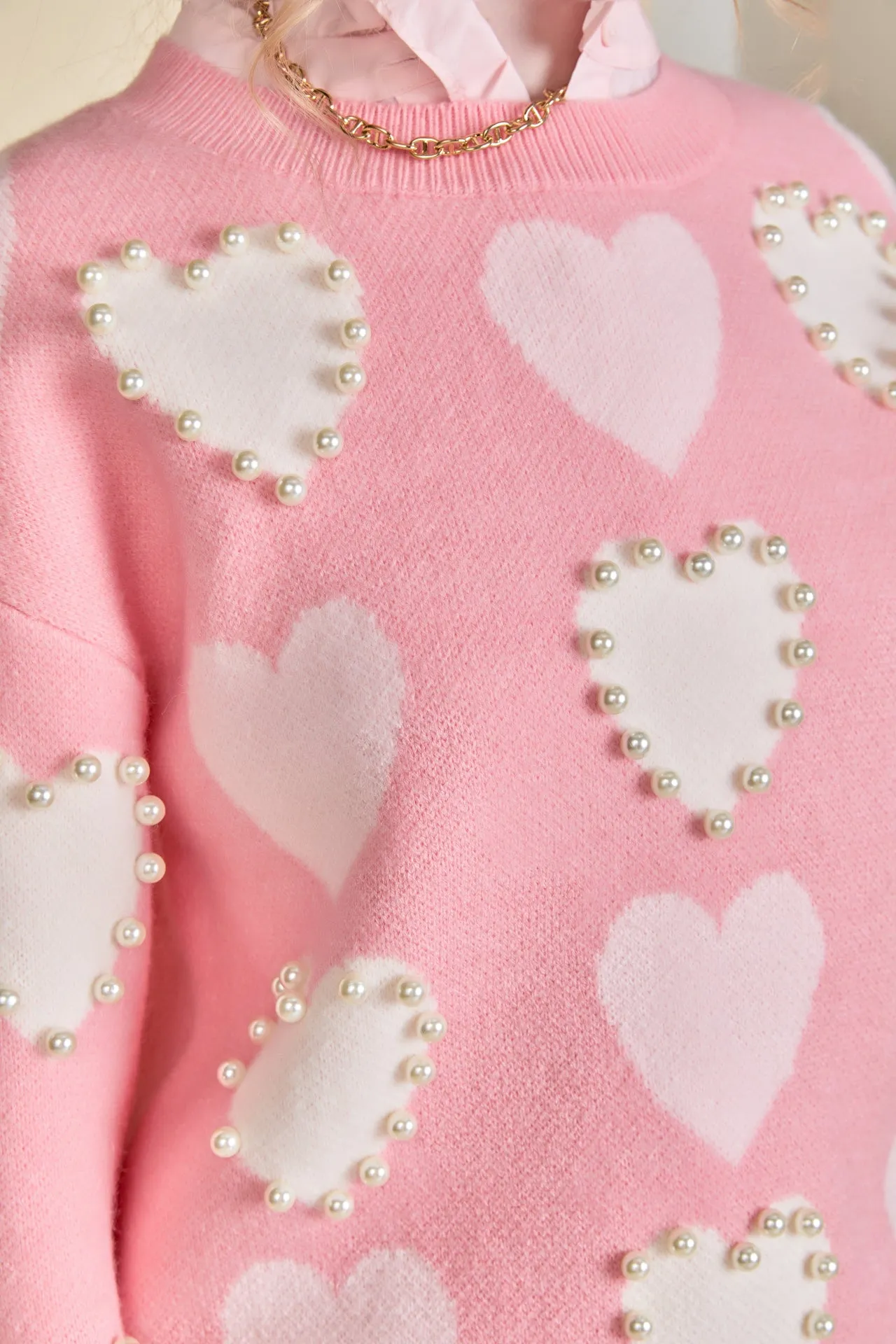 Pearl with Heart Pattern Sweater