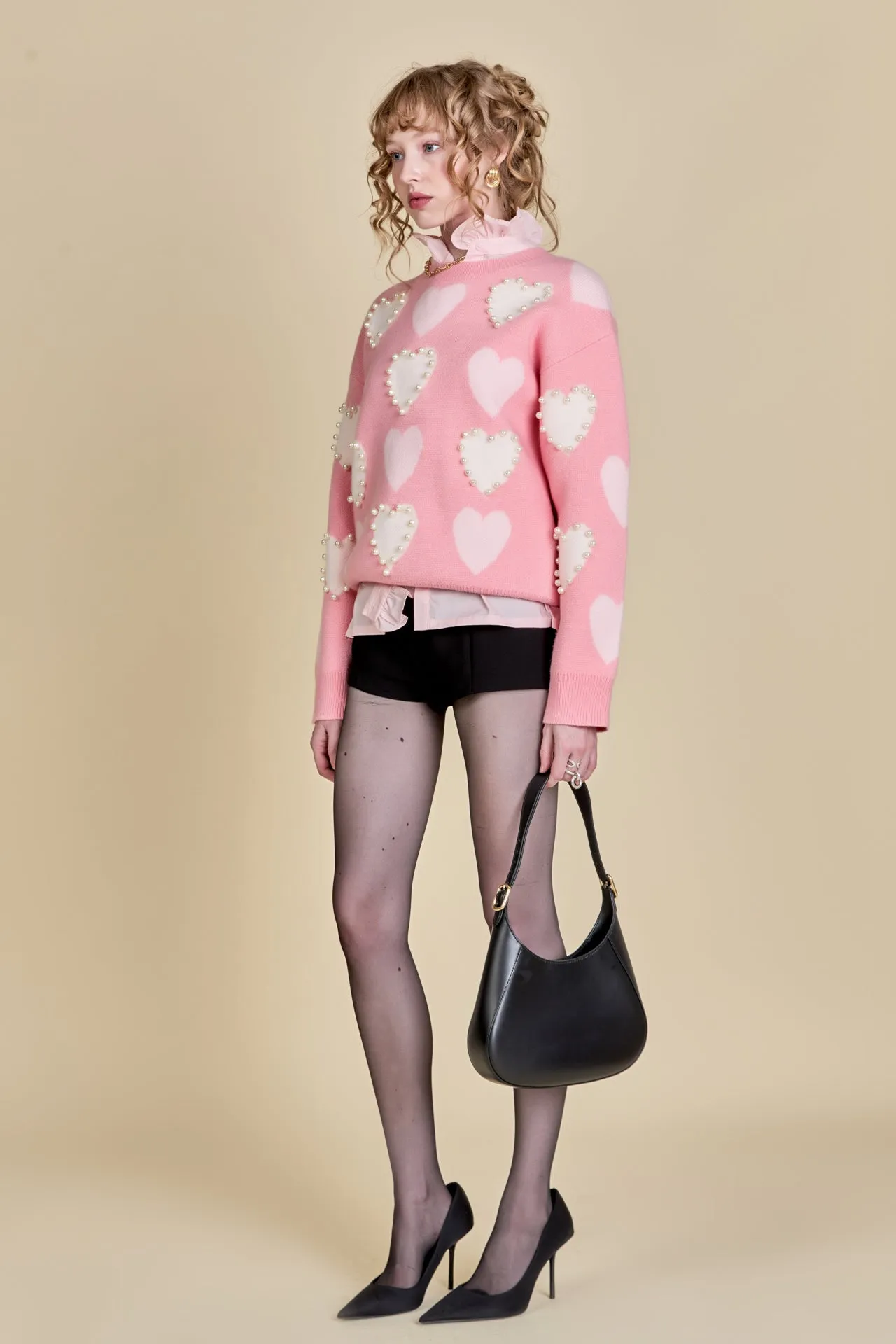 Pearl with Heart Pattern Sweater