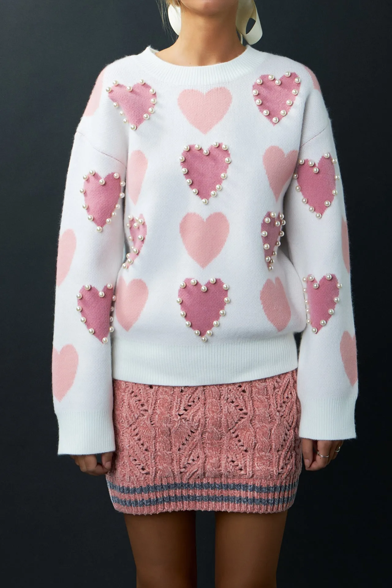 Pearl with Heart Pattern Sweater