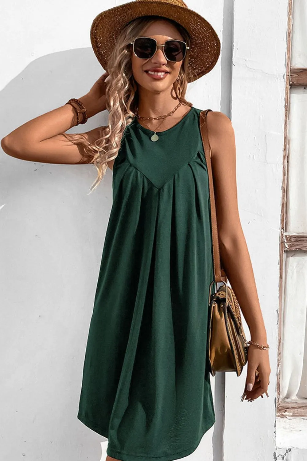 Perfee Round Neck Sleeveless Mini Dress