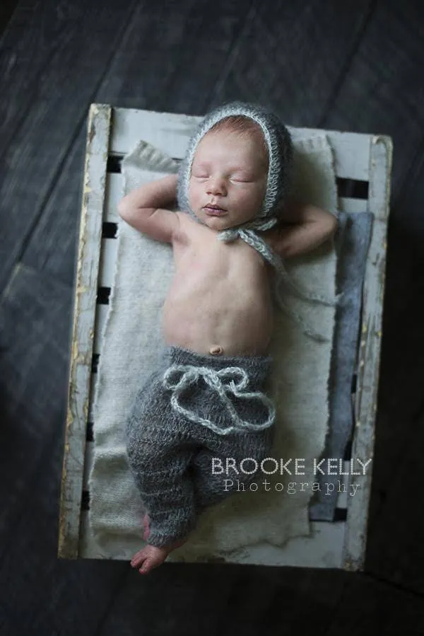 Pewter and Light Gray Two Toned Mohair Newborn Pants and Hat Set