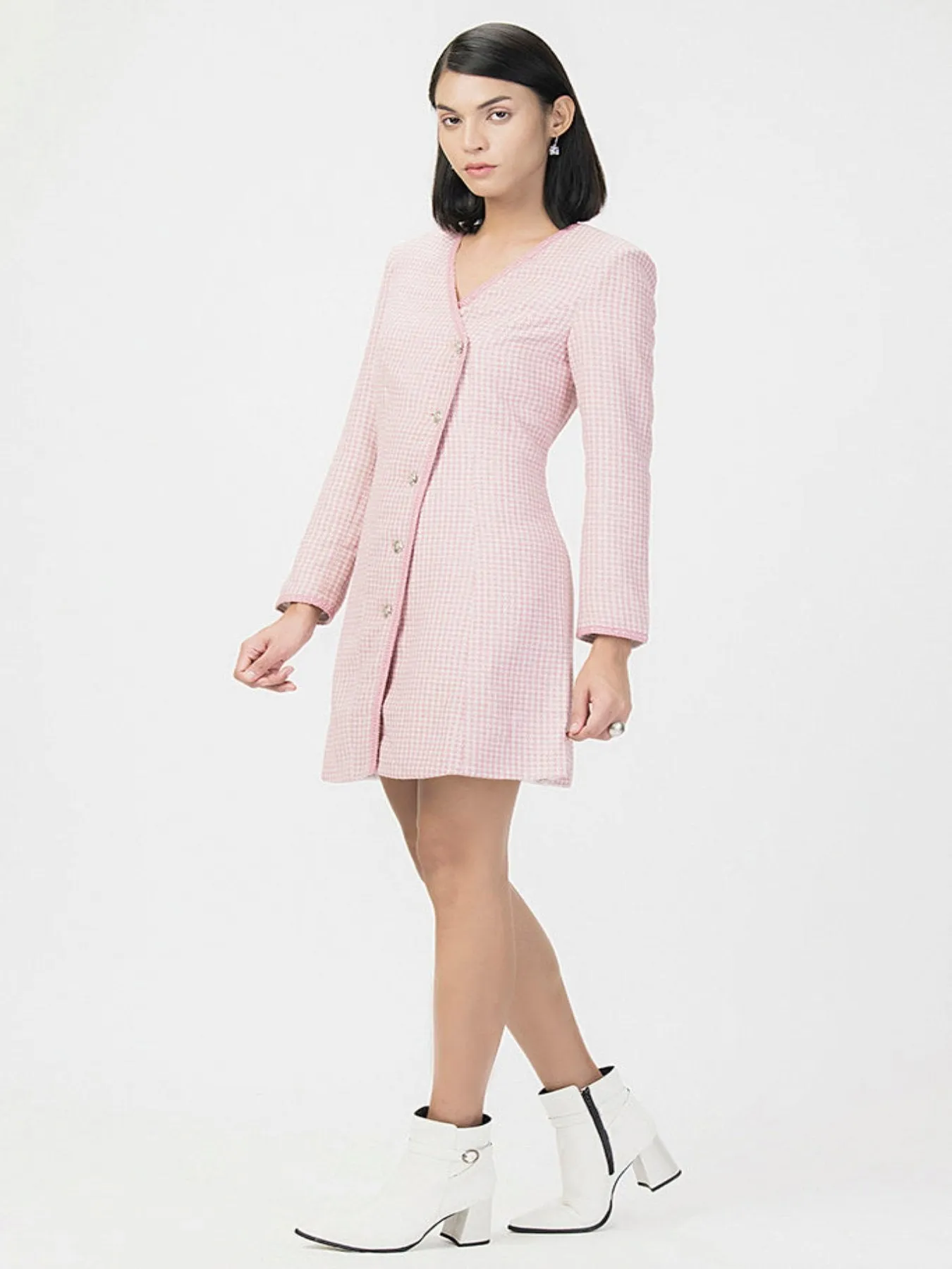 Plaid Winter Tweed Dress Pink