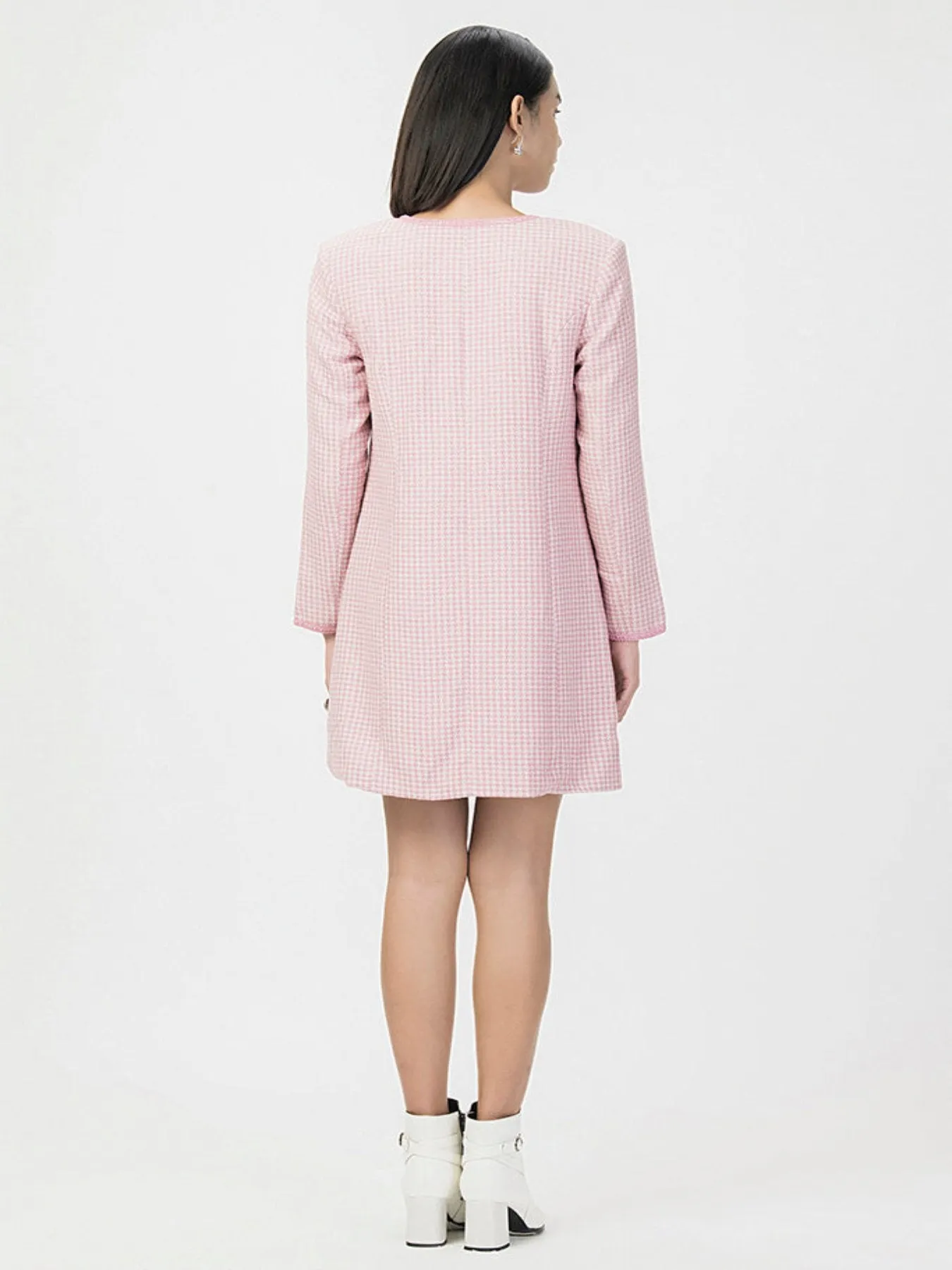 Plaid Winter Tweed Dress Pink