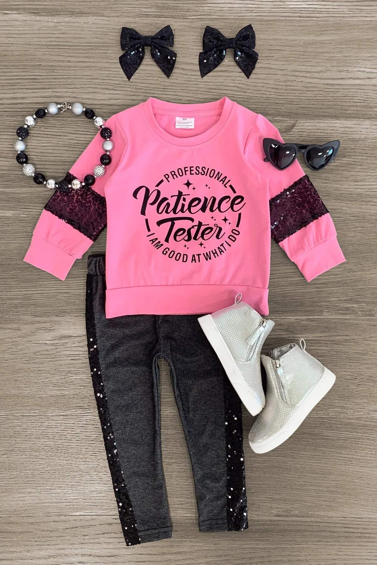 "Professional Patience Tester..." Pink Sequin Pant Set