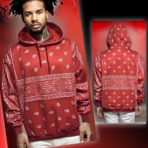 ^RED BANDANA^ PULLOVER HOODIES FOR MEN (CUSTOM FLEECE LINED)