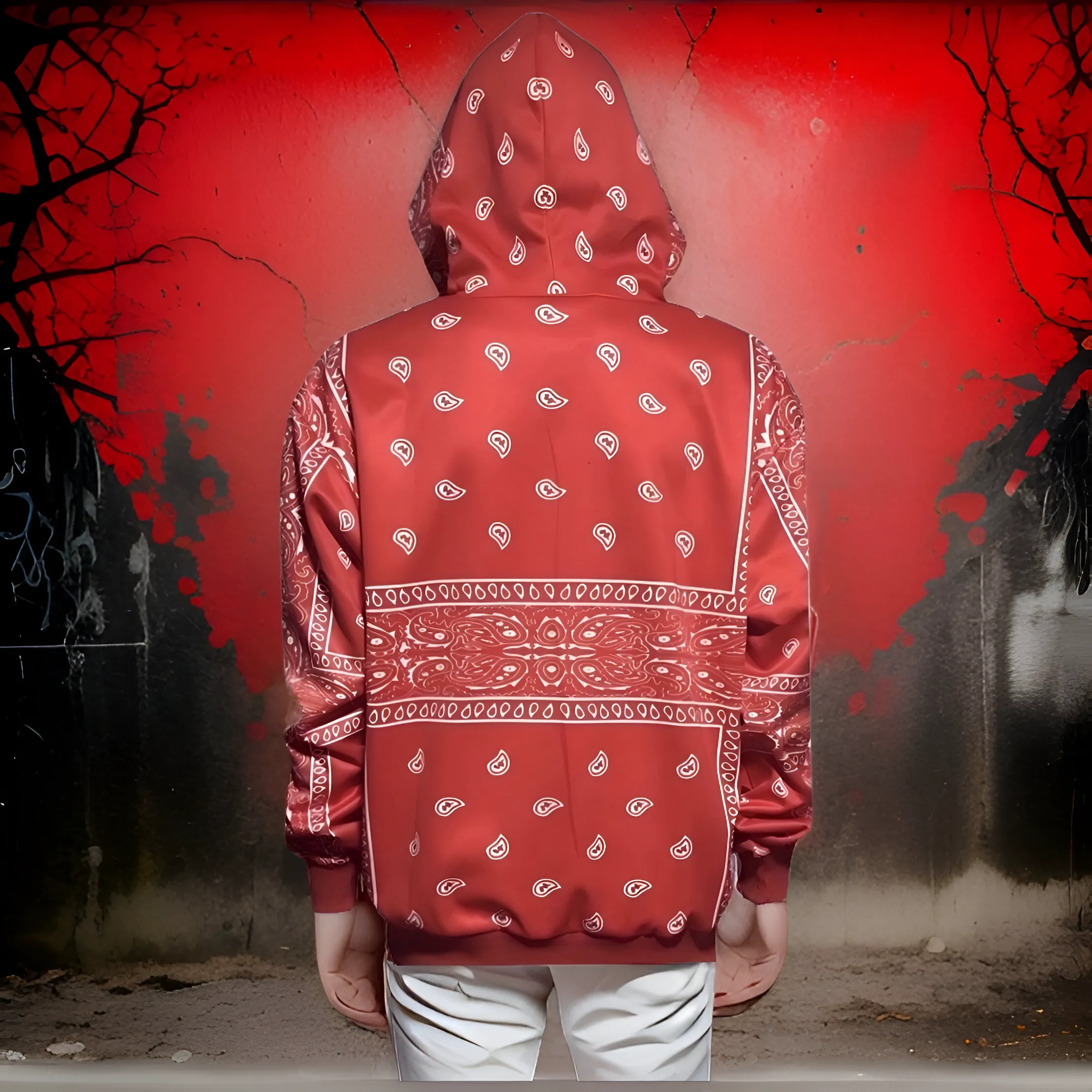 ^RED BANDANA^ PULLOVER HOODIES FOR MEN (CUSTOM FLEECE LINED)