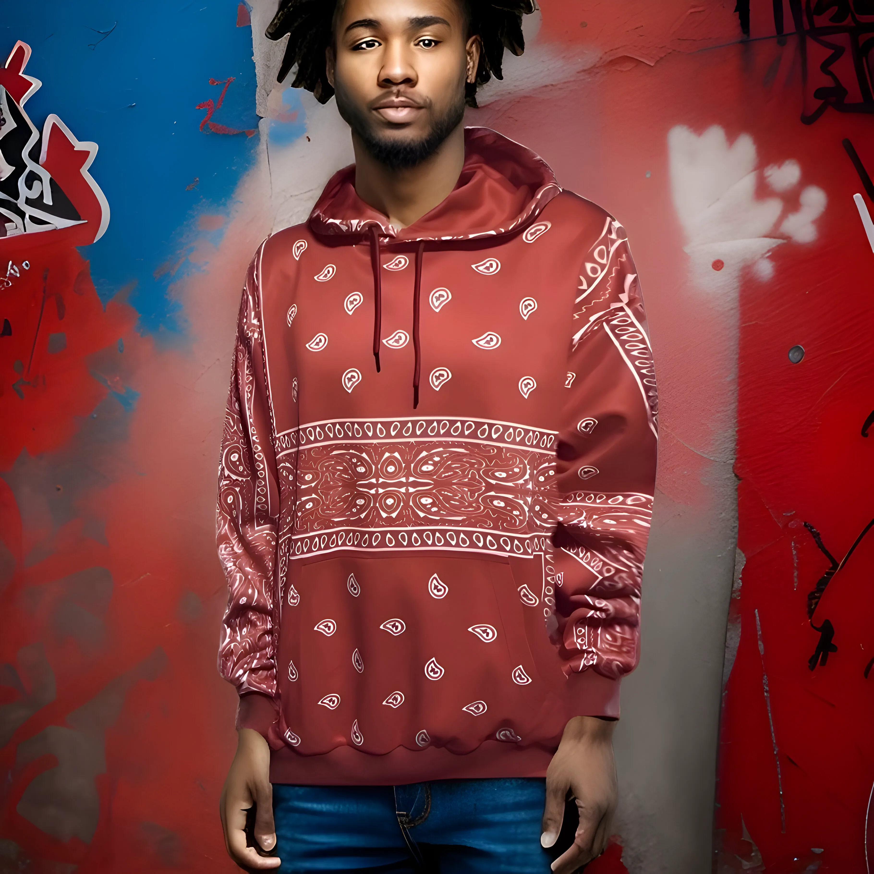 ^RED BANDANA^ PULLOVER HOODIES FOR MEN (CUSTOM FLEECE LINED)