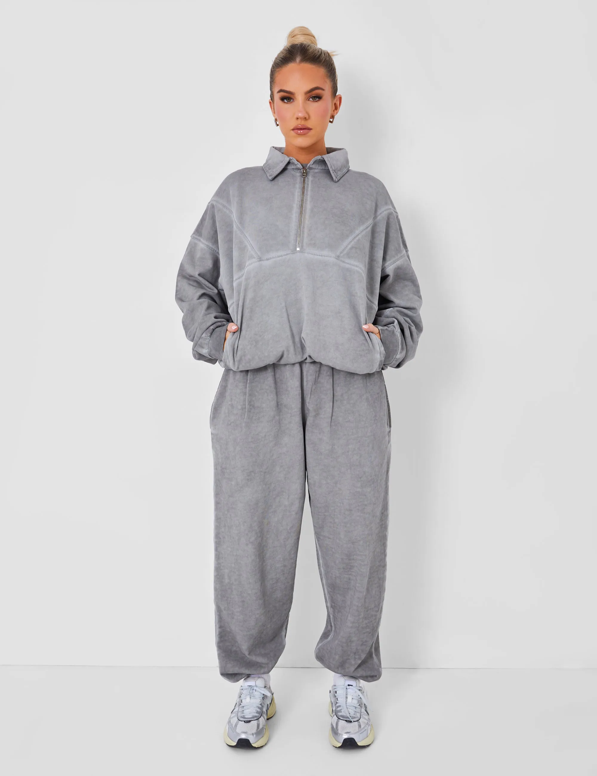 Relaxed Fit Cuffed Joggers Co-ord Washed Grey