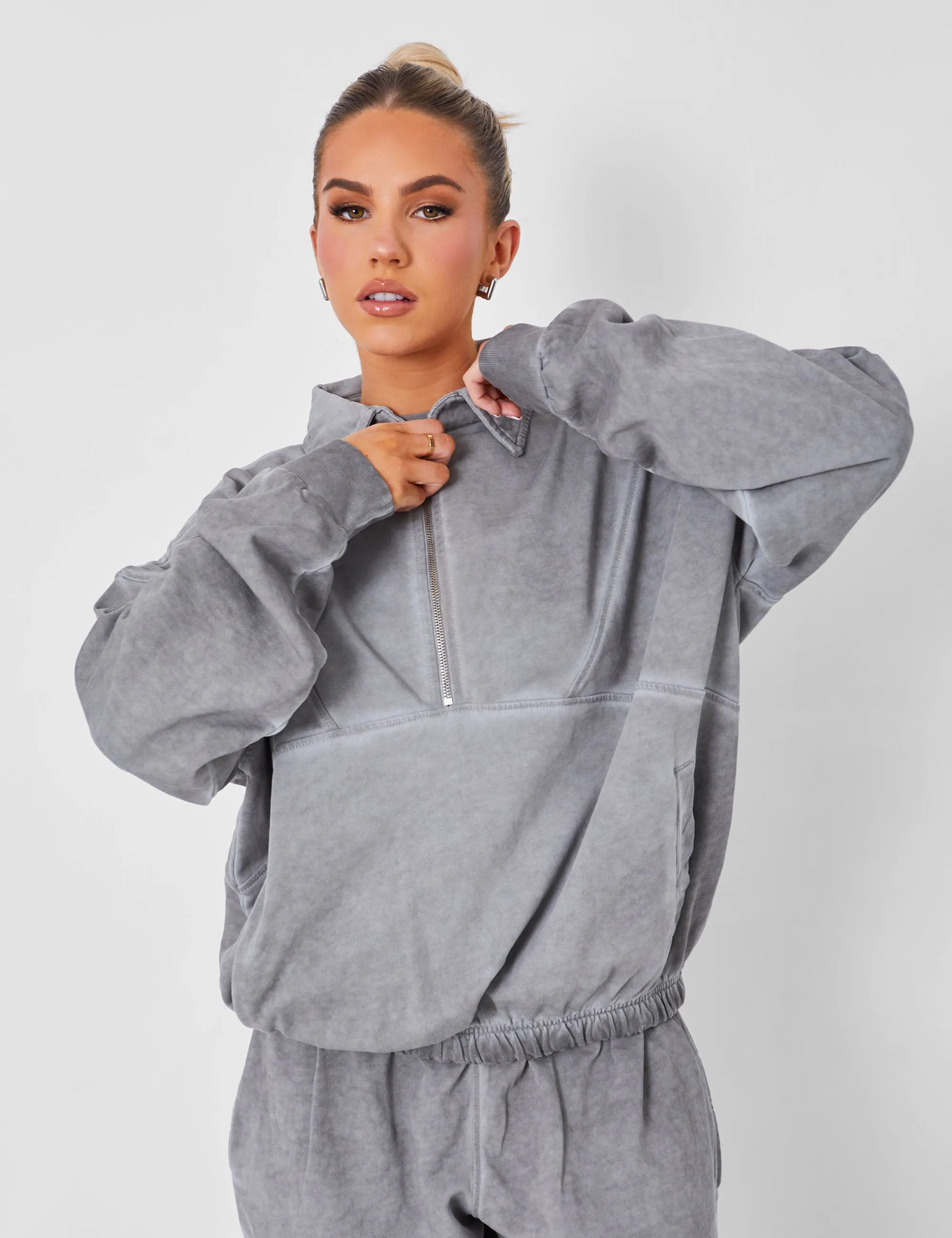 Relaxed Fit Cuffed Joggers Co-ord Washed Grey