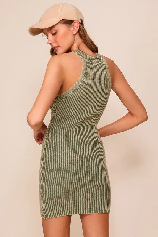 Sage Mineral Wash Bodycon Sweater Dress